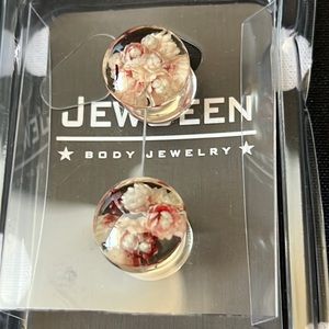 7/16” JEWSEEN 2Pcs Flower Resin Tunnels